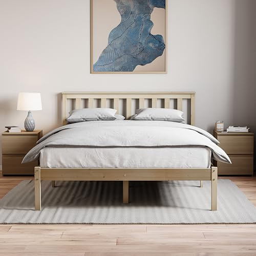 Vida Designs Milan Double Bed Frame with Mattress | Pine | Low Foot | Solid Pine Wood | 82 H x 144.5 W x 196.5 D cm | Reinforced Slats | Underbed Storage | Multi Support Base | Bedroom Furniture