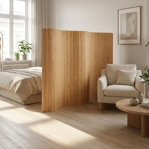 Homestyle4u Paravent Raumteiler Bambus Braun Innen 145 cm Höhe