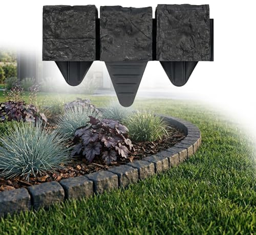 GARDENIX Bordo per prato, 2,4 m, effetto granito, antracite, 10 x 10 x 10 cm, bordatura per aiuole in plastica, recinzione da giardino, aiuole