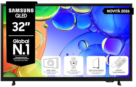 Samsung Smart TV 32 QE32Q5FAAUXZT QLED, Full HD, Real QLED, Quantum HDR, Contrast Enhancer, OTS Lite, Adaptive Sound, Gaming Hub, Slim Look Design, Edizione Speciale PACCHETTO INTRATTENIMENTO, 2026