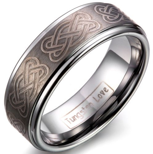JewelryWe Schmuck 8mm Breite Wolframcarbid Herren-Ring, keltische Knoten Gravur, Partnerringe Trauringe Hochzeitsband Silber Größe 62