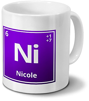 digital print Tasse mit Namen Nicole als Element-Symbol des Perioden Systems - lila - Namenstasse, Kaffeebecher, Mug, Becher, Kaffeetasse