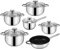 12pc Cookware Set, Deluxe Quality Stainless Steel, Casserole, Stock Pot, Saucepan, Fry Pan with Marble Coating | Induction Safe | Oven Safe | Dishwasher Safe - 5 Layer Capsule Bottom