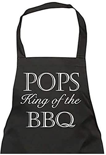 Pops King of The BBQ Delantal negro para regalo del día del padre, cumpleaños, Navidad