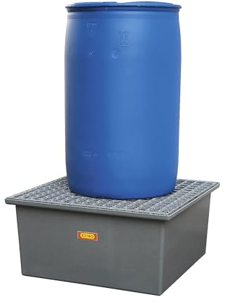 CEMO | GFK-Boden-Auffangwanne | 1 x 200-l-Fass | ohne Zulassung | mit Stahlgitterrost