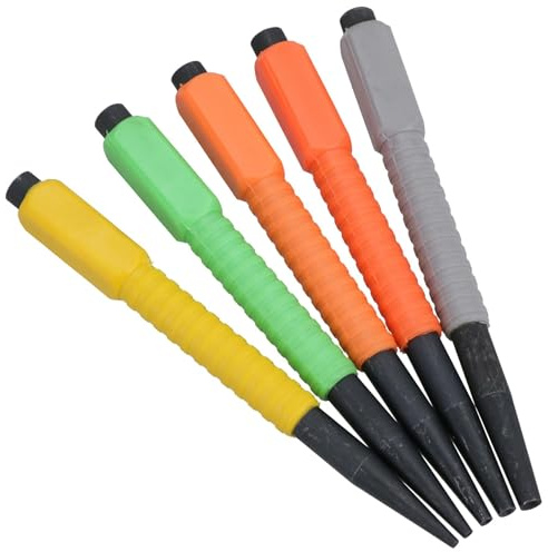 5pc Nail Punch Coloured Set 1.6-4.8mm Soft Grip Hollow End Steel TE976