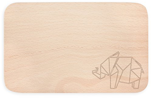 JUNIWORDS Frühstücksbrettchen aus Holz mit Origami-Muster - Wähle ein Motiv - Elefant