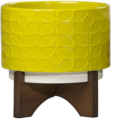 Orla Kiely | 60's Stem | Large Ceramic Plant Pot with Stand | Yellow