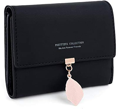 RRANCharltu Portefeuille Femme PU Cuir, Porte Monnaie Femme Petit Portefeuilles et Porte-Cartes avec Fermeture éclair Poche à Monnaie, Noir