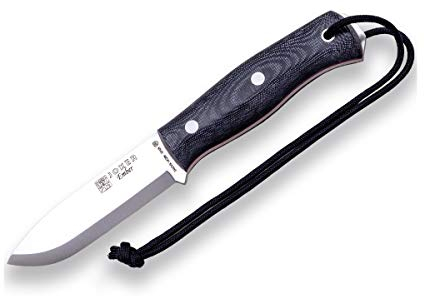 Joker Überlebensmesser Ember Scandi CM122, 10,5 cm Klinge aus Sandvik Stahl 14C28N, Micarta Canvas Griff, Lederscheide, inkl. Parakord, Werkzeug zum Angeln, Jagen, Camping und Wandern