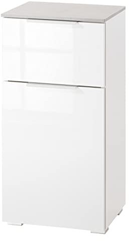 Composad | Armoire de la Ligne GALAVERNA avec 1 Tiroir et 1 Porte, Armoire de Rangement Salle de Bains, Dimensions (lxhxp) 40x82,50x35 cm, Couleur Ciment et Blanc Laqué, Fabrique en Italie
