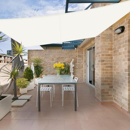 HENG FENG Sonnensegel Rechteckig 3.5x5m Wasserdicht PES Polyester Sonnenschutz Windschutz Wasserabweisend UV Schutz für Balkon Garten Terrasse Beige