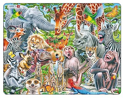 Larsen CZ3 Selfie - Happy African Animals Jigsaw Puzzle for Children Ages 4 and Up - 43 Pieces | Educational & Fun Puzzle for Kids | Memory Quiz Puzzle | Boxless Tray & Frame Included