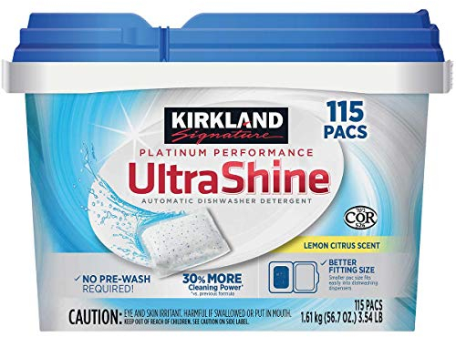 Kirkland Signature UltraShine Dishwasher Detergent Pacs, Lemon Citrus, 115 Ct