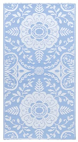 vidaXL Outdoor Teppich Zweischichtiger Jacquard Terrassenteppich Außenteppich Küchenteppich Indoor Terrasse Balkon Flur Küche Bad Babyblau 120x180cm PP
