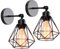iDEGU 2 Stück Wandleuchte Industrielle Vintage Wandlampe Deckenleuchte Geometrisches Design Metall Käfig E27 Retro Lampe für Wohnzimmer Küche Flur, 16 cm Lampenschirm (Schwarz)