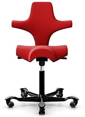 HAG Capisco 8106 Stoff Xtreme Bürodrehstuhl - Standard Gasfeder 200 mm - Sitzhöhe 47-65,5 cm - weiche Rollen (Schwarz, Xtreme - EXR079 Polster Rot)