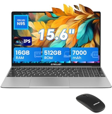 TECLAST PC Portatile 15.6 Pollici FHD, Intel Quad-core Up to 3.4GHz, 16GB 512GB SSD Notebook, 7000mAh Computer Portatile Per Ufficio, Studio e Gaming, Wifi, BT, Type C, Laptop con Mouse