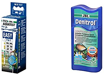 JBL Aquarienwasser-Teststreifen, 50 Teststreifen, PROAQUATEST EASY 7in1 & Denitrol 2306100, Aquarium-Starter, Bakterienstarter, Für Süß- und Meerwasser-Aquarien, Neueinrichtung, Waserwechsel, 100 ml