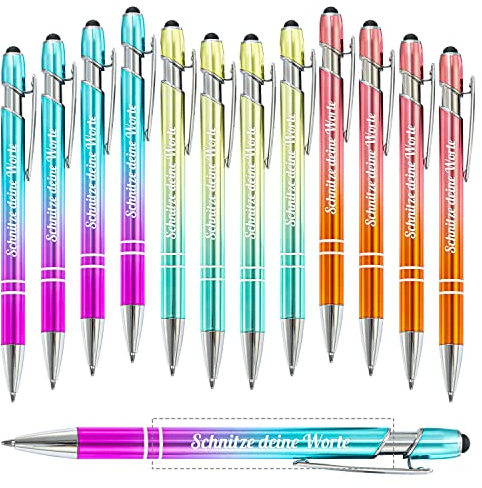 Bis zu 300 Kugelschreiber, kostenloser personalisierter Kugelschreiber, mit Stylus-Kappe, gravierter mit Namenstext, individuelle Geschenkstifte für Unternehmen, schwarze Tinte – 36 Stück