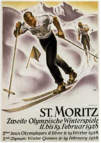 Olympic Spiele Winter ST Moritz 1928 Poster Reproduktion – Format 50 x 70 cm auf Luxuspapier 300 g. Hohe Qualität. Alle Formate möglich.