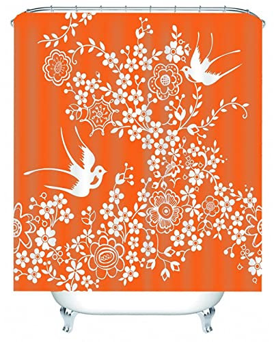 Stfery Badezimmer Vorhang Blumen, Duschvorhang Edel Weiß Orange Friedenstaube Duschvorhang 180x200 Polyester Bad Vorhang Dekoration