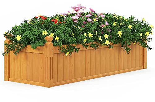 COSTWAY Arriate de Madera de Jardín, Cama de Jardín Elevada de Madera, Jardinera Rectangular con Sistema de Drenaje, Suelo de Huerto Urbano para Plantas para Jardín, Patio, Balcón