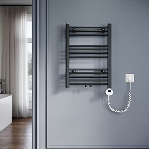 SONNI Badheizkörper Elektrisch mit Thermostat 700x500 mm Anthrazit Handtuchtrockner Mittelanschluss Oval Handtuchwärmer für Bad Heizung 400W