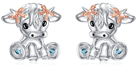 Hochland Kuh Ohrstecker 925 Sterling Silber Kuh Ohrringe Tier Ohrringe Schmuck Geschenke für Frauen Mädchen Damen Geburtstag Muttertag