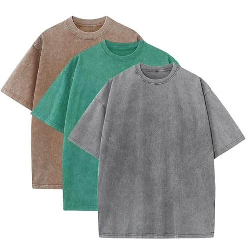 Herren-Sommer-T-Shirt aus schwerer Baumwolle, Oversize, Vintage-Stil, lose Passform, 3 Stück, XL