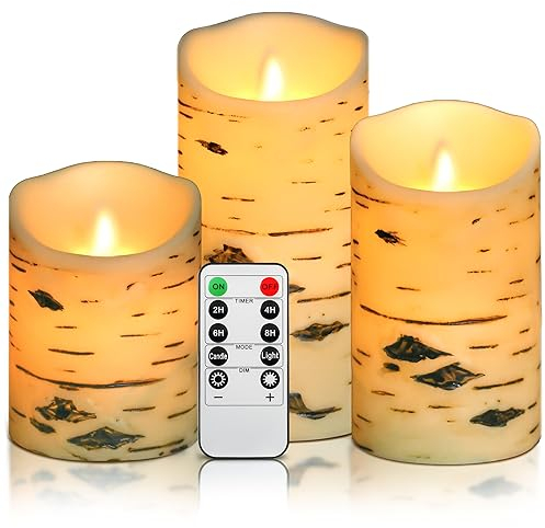 Da by Set of 3 Flameless Pillar Candles Battery Operated with Remote Control and Timer - 10cm - 12.5cm - 15cm