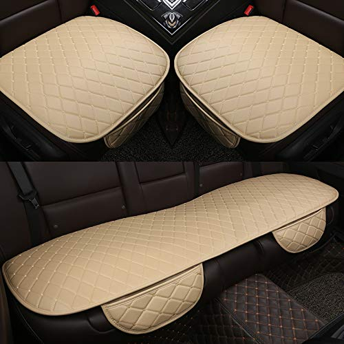 ICOBES Autositzkissen Aus Leder Vorne Und Hinten FüR Hyundai ix35 2010-2023, Anti Rutsch Autositzschoner Autositzkissen Weich Atmungsaktiv Wasserdichter Auto Sitzkissen,B/BEIGE