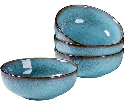 HENXFEN LEAD ensaladeras, 530ml sopera de cerámica, fruteros de porcelana para 4 personas, Azul cielo