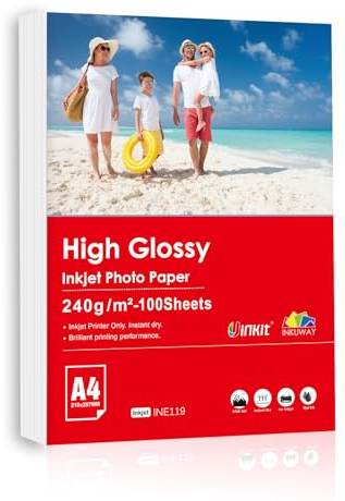 Inkuway 240 g/m² A4 100 Blatt glänzendes Inkjet-Fotopapier für professionellen Druck für Tintenstrahldrucker