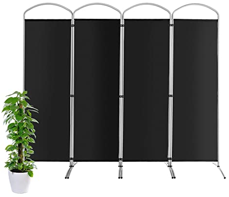 COSTWAY 221 x 188cm Raumteiler Trennwand, Paravent klappbar und abnehmbar, Sichtschutz 4 teilig, Room Divider Innen, aus Stoff, für mehr Privatsphäre und Flexibilität (Schwarz)