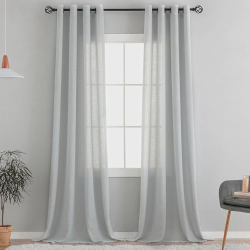 VOILYBIRD Natürliche Leinenstruktur Vorhänge mit Ösen Leinen Gardinen für Fenster Wohnzimmer (Hellgrau, HxB 245x140 cm, 2 Stück)