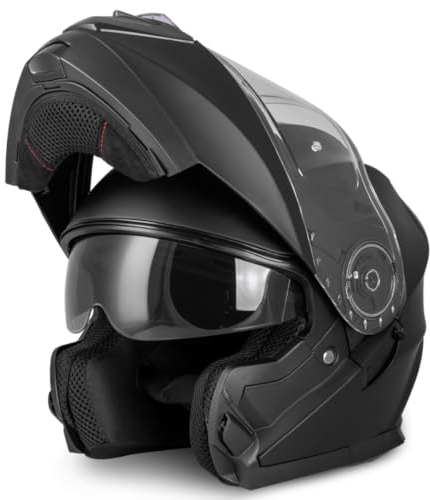 VINZ Santos Casco plegable con parasol, ECE 22.06 y PINLOCK preparado | Casco integral de motocicleta | Casco de moto plegable | en tallas XS-XXL – Negro mate