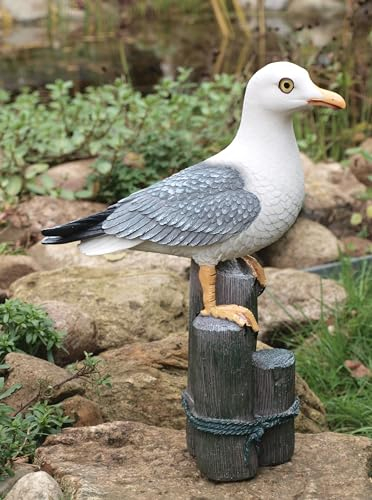 Generisch Deko Möwe auf 3er Poller Höhe 33cm Maritime Deko Figur Gartendeko Tierfigur Gartenfigur Außen- und Innenbereich