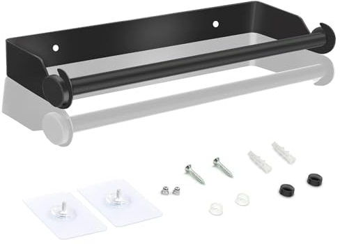 1 Stück Rollenhalter, Edelstahl Küchenrollenhalter Schwarz Rollenhalter Wandmontage Küchenpapierhalter Wandrollenhalter, selbstklebend oder bohrbar, für Küche Schrank Bad Spülbecken