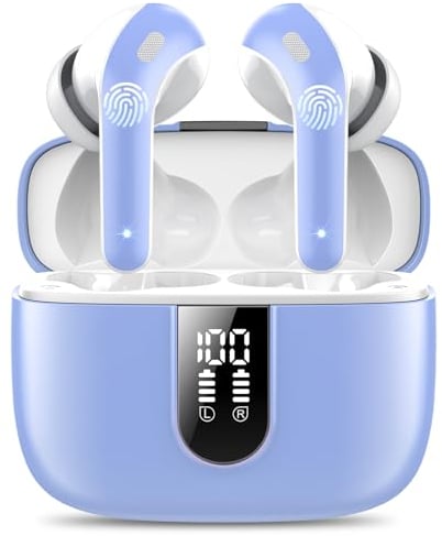 Bluetooth Kopfhörer, In Ear Kopfhörer Kabellos Bluetooth 5.3 mit 50H Tiefer Bass, 2024 Neue Kabellose Kopfhörer Noise Cancelling Earbuds mit 4 ENC Mic, IPX7 Wasserdicht Ohrhörer, Hellblau