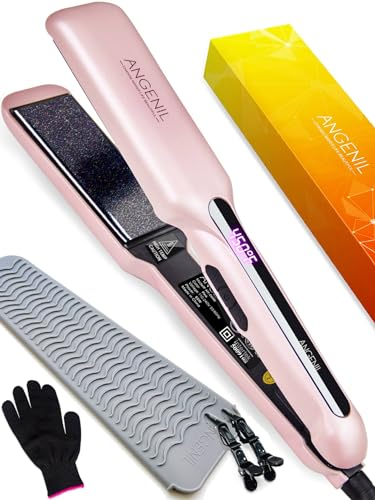 ANGENIL 4,1 cm Plancha para el pelo grande, plancha profesional para cabello grueso, alisador de pelo 2 en 1 de cerámica, alisador de viaje doble tensión, alfombra para plancha alisar