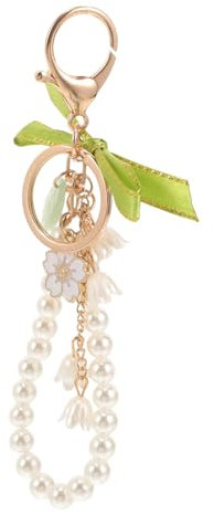 PACKOVE Porte-clés Fleurs De Lys Avec Chaîne De Perles Et Ruban Accessoire Décoratif Pour à Main à Et Clés De Voiture Design Unique Et Mignon