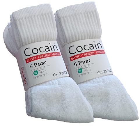 Cocain underwear 10 | 20 | 30 | 50 Paar Tennissocken Laufsocken Sportsocken | weiss, schwarz Arbeitssocken Herren Damen Socken 39/42 43/46 verstärkte Sohle, Baumwollmischung