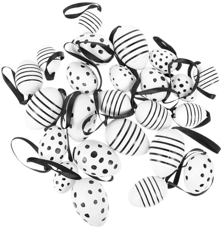 GOOHOCHY Osterei Ornamentbaum 24 Stück Schwarz Weiße Kunststoff Ostereier Anhänger Handbemalte Eier für Kinder Graffiti Malerei Deko für Baumkörbe Bastelarbeiten Partygeschenke Ostern