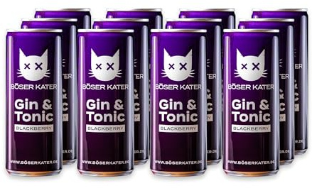 BÖSER KATER Blackberry Gin & Tonic Dosen | Brombeer-Geschmack 12x 250 ml | Erfrischendes Mixgetränk | Handlicher Ready-To-Drink Cocktail | Trinkfertig für unterwegs 10% Vol