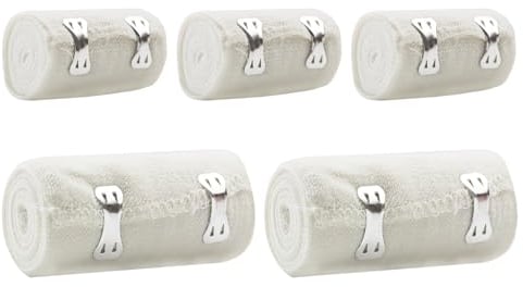 RUIJIE Elastische Binde Mullbinden 5 Rollen, Kompressions Verbände mit Metallclips, Binden Verband Elastische Bandagen Wickeln für Knie Handgelenke für Verstauchung Verletzungen (2 Größen)