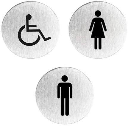 Lot de 3 plaques de toilettes en acier inoxydable, plaques de porte de toilettes, plaques de toilettes masculines/féminines, panneaux de toilettes auto-adhésifs, panneaux sexuels pour toilettes