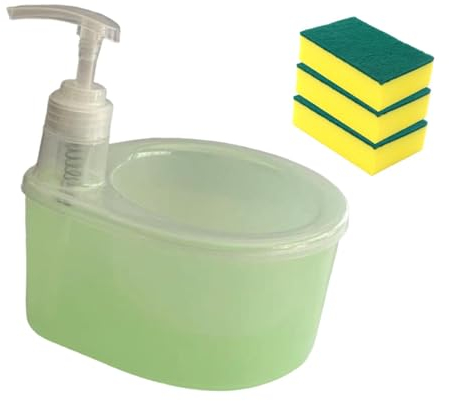 rockible Dispensador de jabón líquido 2 en 1, 3 esponjas para lavavajillas, Herramienta de Mano práctica, dispensador de jabón para lavavajillas, para, Verde