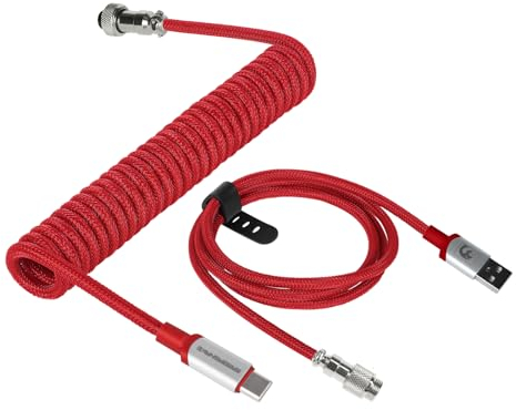 MAMBASNAKE C01Pro Cable USB C en Espiral para Teclado de Juegos, Tipo C a USB A Nailon Braided Coiled Cable para Teclado Mecánico, Cable Tipo C con Detachable Conector de Aviador-Rojo