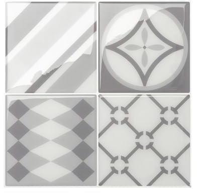 Smart Tiles Credence Adhesive pour Cuisine - Vintage Gris/Blanc, Carrelage Adhesif Mural salle de bain 3D, 5 Stickers Muraux (22.86x22.86 cm), Autocollant Carreaux Adhesif fabriqué au Canada
